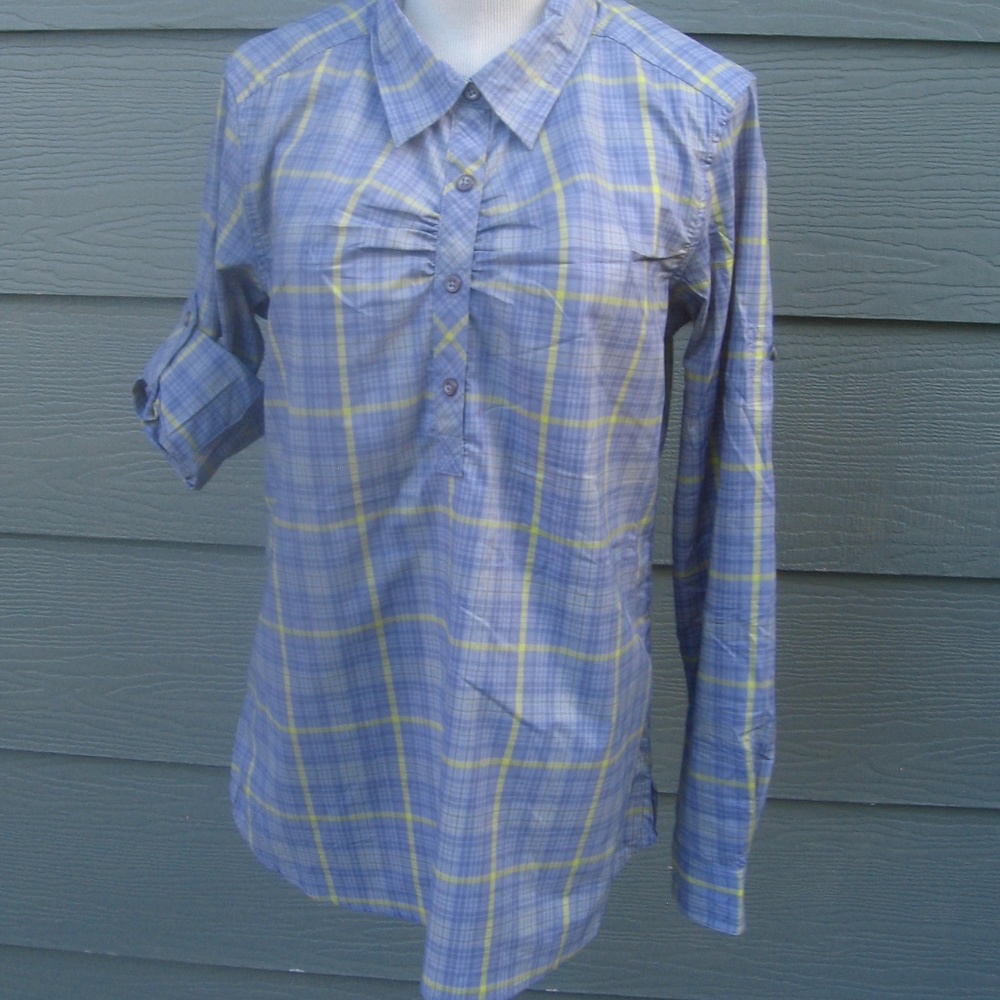 Cabelas Button Shirt Sz M Gray Yellow Plaid Blouse